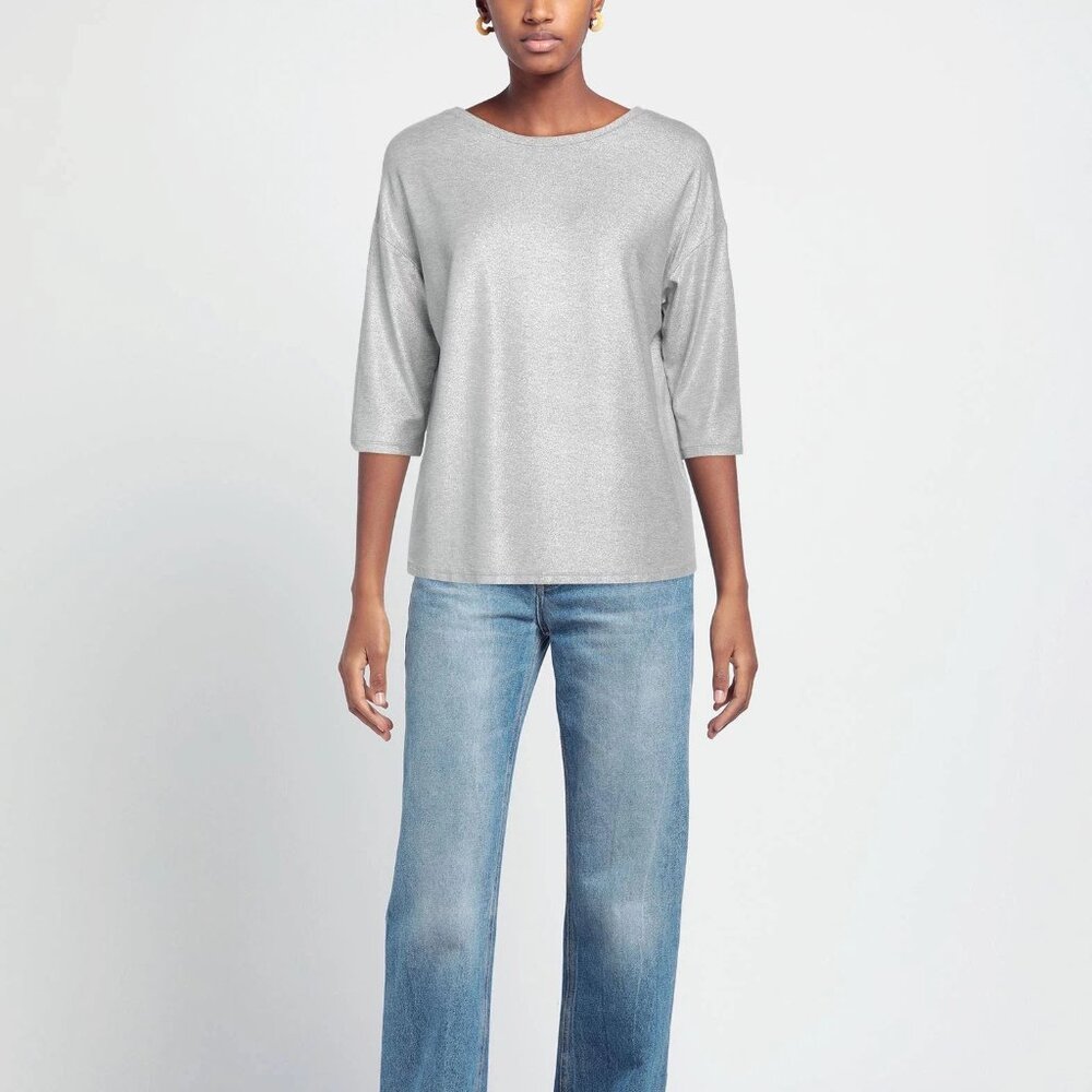 Majestic Filatures Metal Grey Metallic Elbow Length Viscose T Shirt